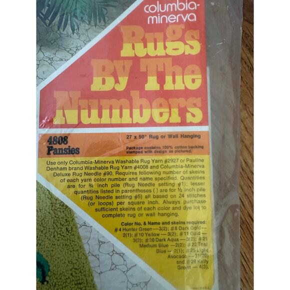 Vintage 1970s Columbia Minerva Rugs By The Numbers Kit #4808 Pansies MCM - Picture 2 of 6